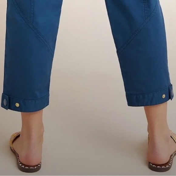 ANTHROPOLOGIE Ellie Belted Utility Pants Embroidered Blue Size 4 - Picture 5 of 16